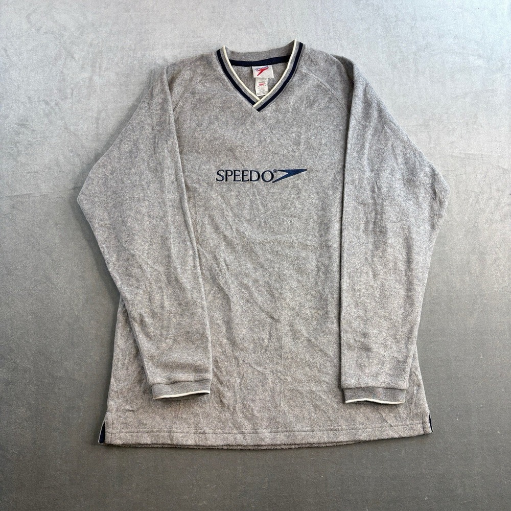 VTG Speedo Terry Cloth Long Sleeve Pullover Grey Mens Small